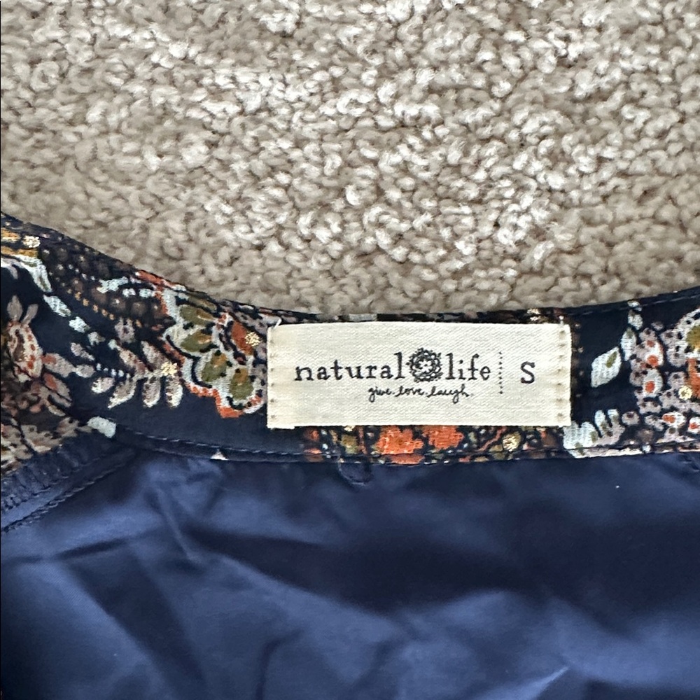 Natural Life Navy Brown Gold Paisley Button down waist tie maxi dress size s - Picture 5 of 6